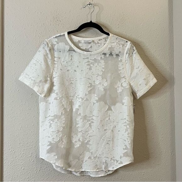 Equipment Riley Tee Silk Sheer Floral Blouse Top NEW in White Small Short Sleeve - Picture 4 of 9